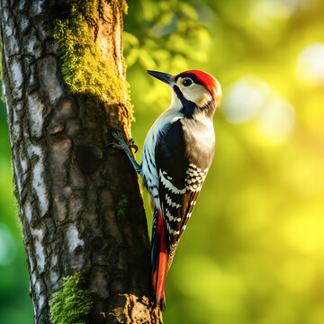 spotted woodpecker on tree