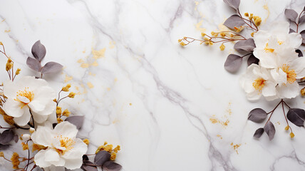white marble with flowers and leaves