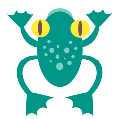 
Turquoise frog with big yellow eyes
