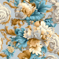 Traditional illustration of rococo seamless pattern, AI Generated