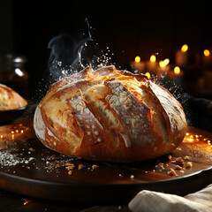 Bread Galore: Steamy Images of Freshly Baked Bread with Aromatic and Crusty Texture - obrazy, fototapety, plakaty