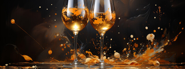 Champagne Glasses Celebrating New Year's Eve - obrazy, fototapety, plakaty