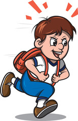 Niño grande corriendo con su mochila en la espalda, ilustracion vectorial sin fondo.