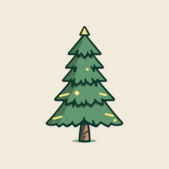 Simple vector drawing of a decorated christmas tree, minimalist icon symmetrical sticker design AI Generated