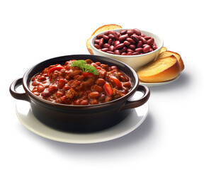Chili meat meal dish AI image illustration isolated on white background. Delicious tasty popular food concept. American favourite cuisine 