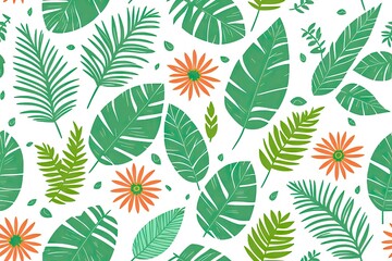 Fototapeta premium Monstera green leaves or Monstera Deliciosa background. Seamless flat painting. generative ai art background.