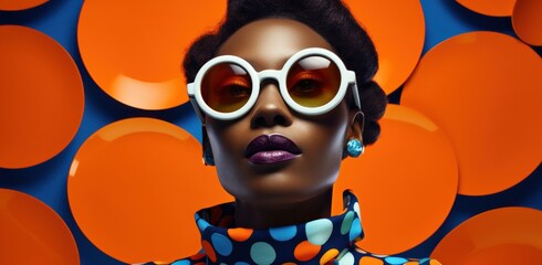 Fashion-forward young black woman posing against a vibrant pop art background. Her stylish...