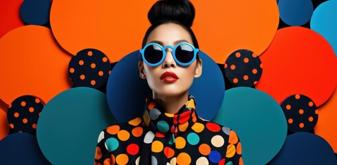 Stylish young Asian woman against a dynamic pop art backdrop, embodying the eclectic vibes of the...