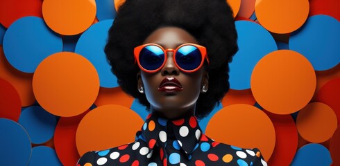 Fashion-forward young black woman posing against a vibrant pop art background. Her stylish...