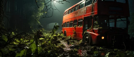 Rolgordijnen red bus double decker london post apocalypse landscape game wallpaper photo art illustration rust © Wiktoria