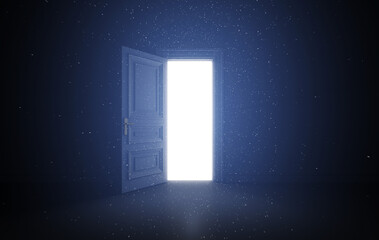 Door opening to the bright light. A door to another bright space for hope, freedom, future.