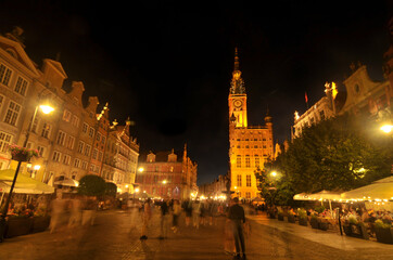 Night view of Długi Targ Street in Gdańsk