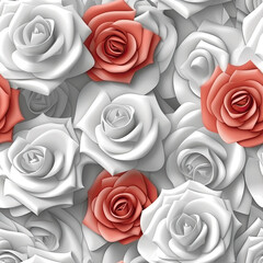 Rose 3d white background illustration seamless pattern, AI Generated