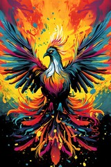 Obraz premium The legendary phoenix, rendered in vibrant colors and explosive style, capturing the essence of rebirth and mythical resilience.