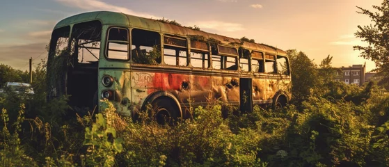 Plexiglas keuken achterwand Londen rode bus red bus double decker london post apocalypse landscape game wallpaper photo art illustration rust