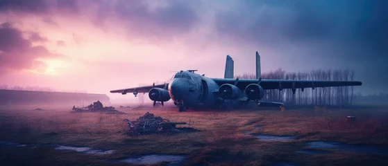 Foto op Plexiglas Oud vliegtuig big war plane military post apocalypse landscape war game wallpaper photo art illustration rust