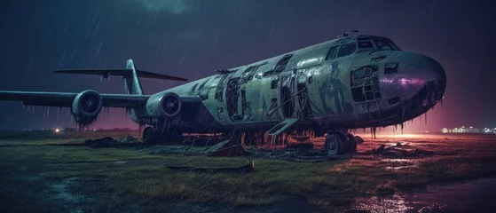 Photo sur Plexiglas Ancien avion big war plane military post apocalypse landscape war game wallpaper photo art illustration rust