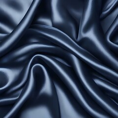 Fototapeta premium Dark blue silk satin. Soft folds. Fabric. Navy blue luxury background. Space for design.Wavy lines.Banner. Wide.Long. Flat lay, top view table. Beautiful. Elegant. Birthday, Christmas, Valentine's Day