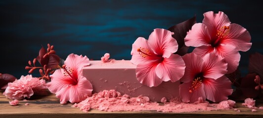 Soap with hibiscus oil Extract. Hibiscus soap with dry hibiscus flowers. AI generated