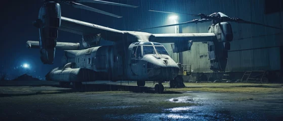 Foto op Plexiglas big war helicopter military post apocalypse landscape game wallpaper photo art illustration rust © Wiktoria