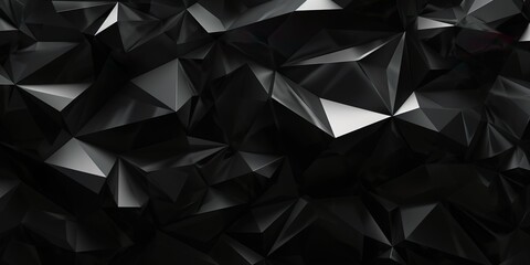 Fototapeta premium Abstract 3d texture, black crystal background, faceted texture, macro panorama, wide panoramic polygonal wallpaper | Generative AI