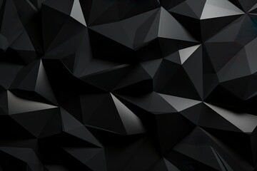 Obraz premium Abstract 3d texture, black crystal background, faceted texture, macro panorama, wide panoramic polygonal wallpaper | Generative AI