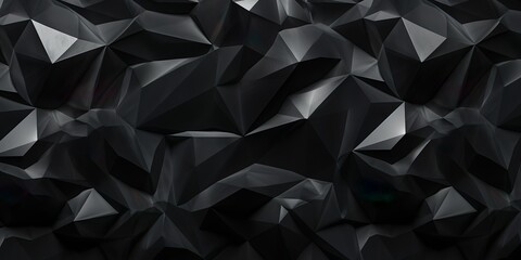 Fototapeta premium Abstract 3d texture, black crystal background, faceted texture, macro panorama, wide panoramic polygonal wallpaper | Generative AI