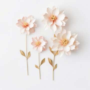 Beautiful picture for template in minimal style white and gold and light pink colours with pink flowers for the occasion of the international mother's day on a white background. Generative AI image