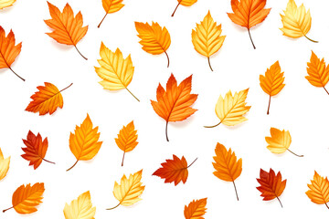 Fototapeta na wymiar Autumn leaves pattern on white background, generative AI