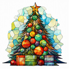 stained glass Christmas Tree with presents