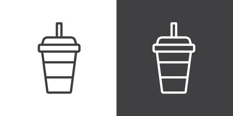 Obraz premium Simple icon of coffee cup, Vector icon of hot drink packaging, such as tea, milk, or coffee, Drink packaging vector icon in trendy line style on white background. Soft drink icon in modern packaging.