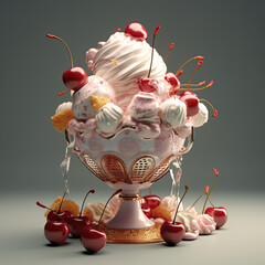 ice cream sunday  delicious  glistening  cherries  marshmallows, AI Generated