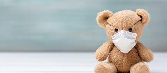 The melancholic bear wearing a mask takes precautions for health and mental well being