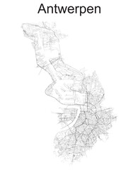 Black road map of the city of Antwerp on white background