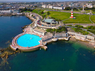 Plymouth Hoe in England, aerial view from drone