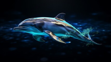 Bioluminescent dolphin fish algae beach picture AI generated art