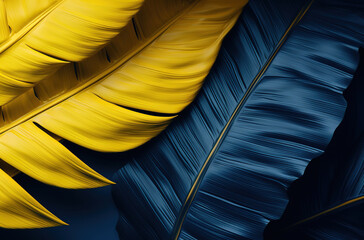 tropical leaves blue and yellow background
