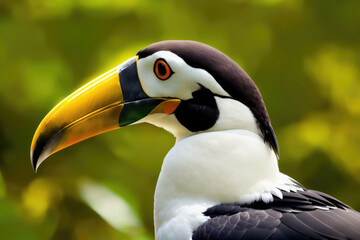 Naklejka premium Keel-billed Toucan, Ramphastos sulfuratus, bird with big bill. Toucan sitting on the branch, generative ai