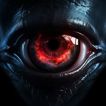 Black alien face red eyes terrible portrait picture AI generated art