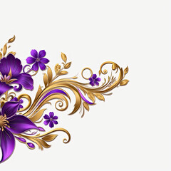 Violet gold luxury decorative Filigree Elaborate on white Background, AI Generated