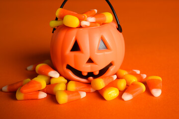Jack-o-lantern halloween bucket with candy corn
