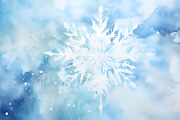 Winter background. Watercolor snowflake