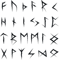 Set of runes. Runic alphabet, futhark. Writing of the ancient Germans and Scandinavians. Mystical symbols. Esotericism, occultism, magic. Fortune telling, predicting the future. Runes of black lines