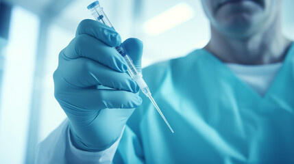 doctor with gloves holding injection syringe