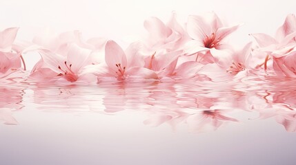 light colored flowers floating on water on a white background with copy space