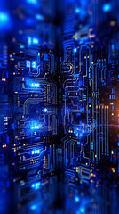 Technology circuit board background blue light, Generative AI