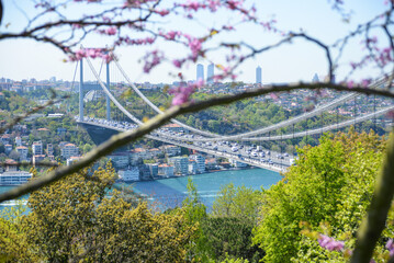 View of Istanbul from Otagtepe with Fatih Bridge. Travel Istanbul background photo