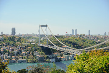 View of Istanbul from Otagtepe with Fatih Bridge. Travel Istanbul background photo - obrazy, fototapety, plakaty