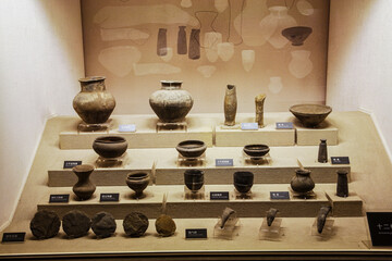 Artifacts in museum at Jinsha Excavation Site in Chengdu, China