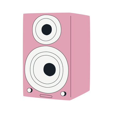 Modern acoustic system pink audio speaker icon isometric vector illustration. Electronic bass device for listening music